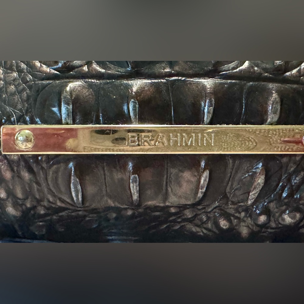 Elegant Black Crocodile-Embossed Charcoal Large Duxbury Satchel - Picture 5 of 14